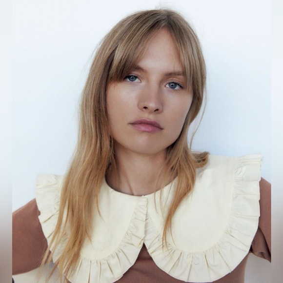 Zara Ruffled Peter Pan Collar Knit Top Blush Pink S - Picture 6 of 15